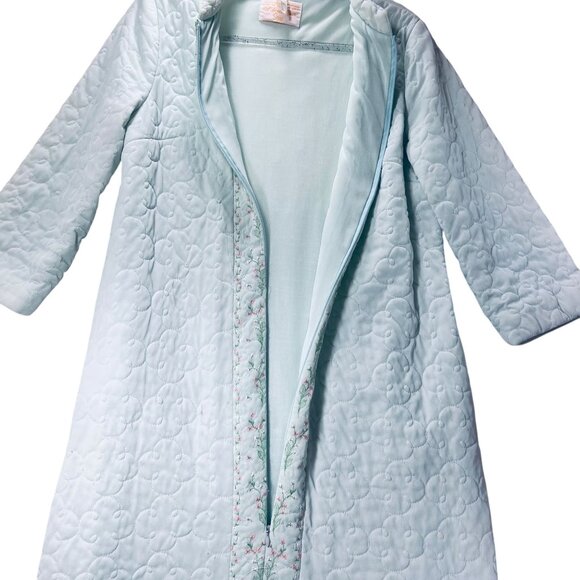Vtg Sears Pastel Mint Green Quilted Embroidered Long Robe Zipper Pockets READ - Picture 5 of 10